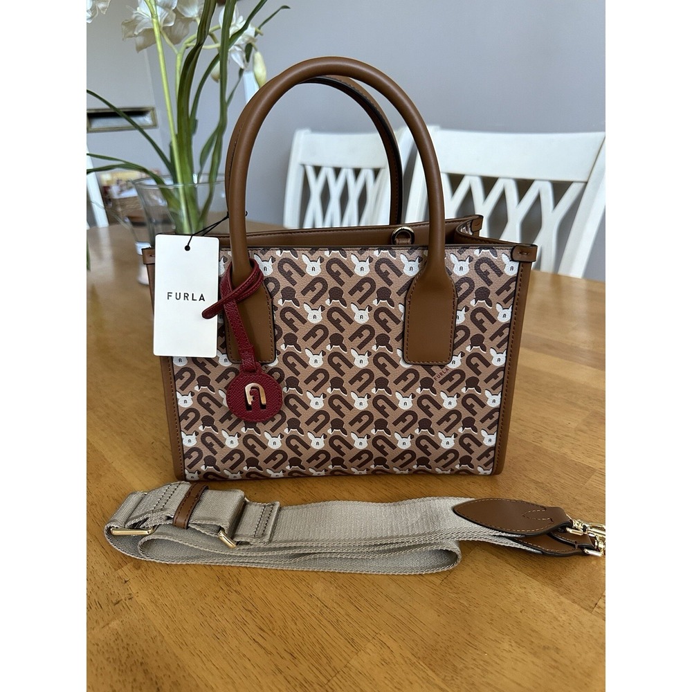 Furla Opportunity Mini Tote Bag - Year of the Rabbit Monogram Canvas - Brown/Tan